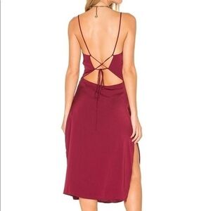 Capulet Satin Nico Open Tie Back Strappy Midi Dress in Burgundy Wine